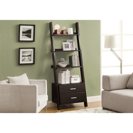 Monarch Specialties Bookshelf, Bookcase, Etagere, Ladder, 4 Tier, 69"H, Office, Bedroom, Laminate, Brown, Contemporary I 2542